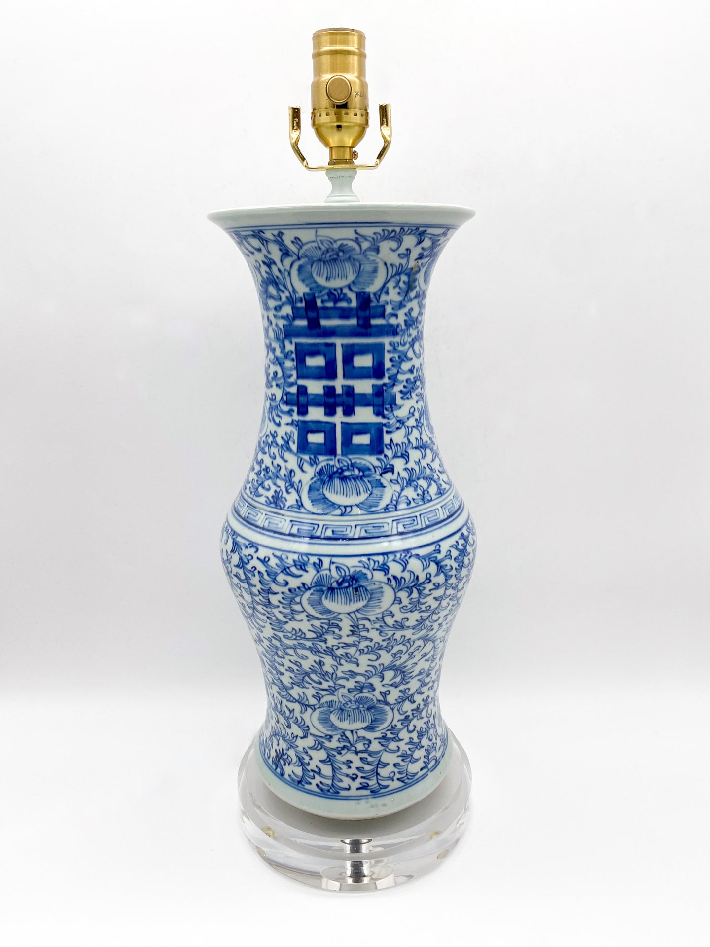 Tall Blue White Happy Jar Vase Lamp