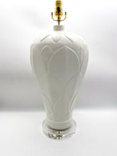 Load image into Gallery viewer, lamps, lamps store, lighting store, Dallas lampshade store, Dallas lamps, interior design Dallas, lampshade store, lampshades Dallas, white lamps, ivory lamps, tropical lamps, beach house lamp, nature lamp, leaf detail, leaf lamp, acrylic base
