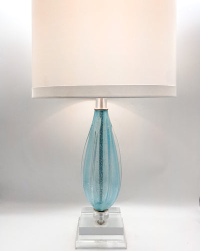 Vintage Italian Murano Glass Blue Bullicante Inclusion Table Lamp