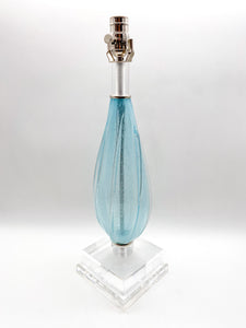 Vintage Italian Murano Glass Blue Bullicante Inclusion Table Lamp