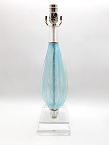 Vintage Italian Murano Glass Blue Bullicante Inclusion Table Lamp