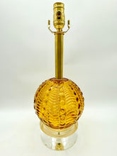 Load image into Gallery viewer, Vintage Amber Belgian Glass Table Lamp, 14.5&quot; at harp saddle