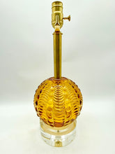 Load image into Gallery viewer, Vintage Amber Belgian Glass Table Lamp, 14.5&quot; at harp saddle