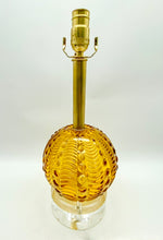 Load image into Gallery viewer, Vintage Amber Belgian Glass Table Lamp, 14.5&quot; at harp saddle