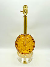 Load image into Gallery viewer, Vintage Amber Belgian Glass Table Lamp, 14.5&quot; at harp saddle