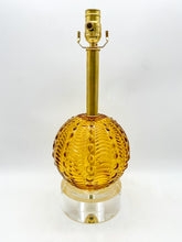 Load image into Gallery viewer, Vintage Amber Belgian Glass Table Lamp, 14.5&quot; at harp saddle