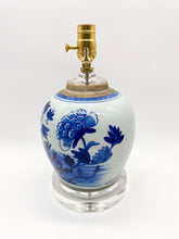 Load image into Gallery viewer, Vintage Blue &amp; White Melon Jar Lamp, 10&quot; at harp saddle