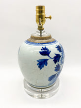 Load image into Gallery viewer, Vintage Blue &amp; White Melon Jar Lamp, 10&quot; at harp saddle