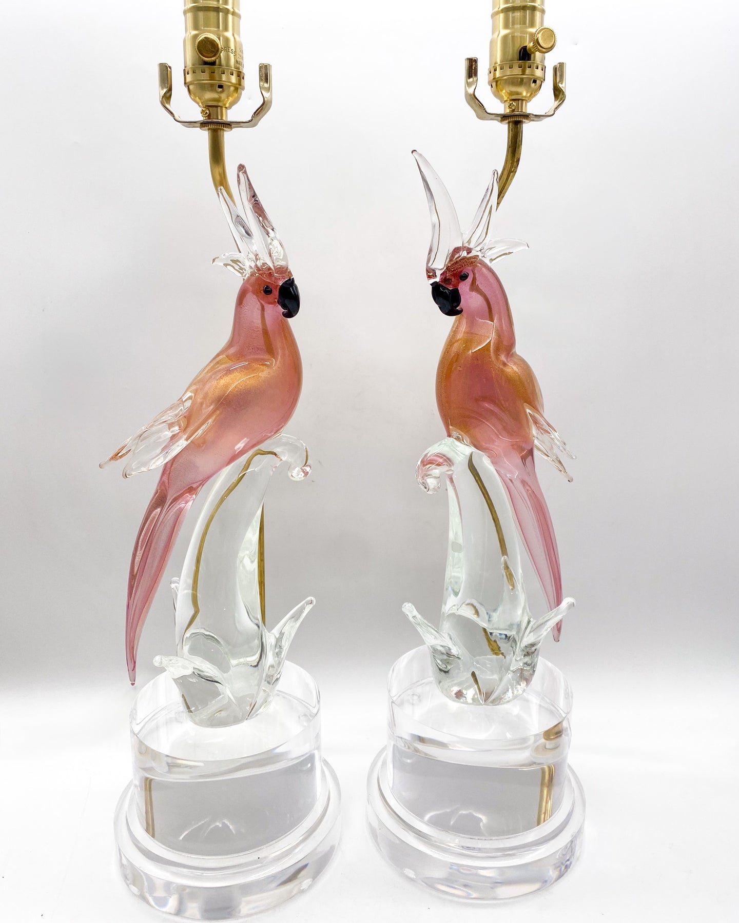 Vintage Italian Murano Glass Pair of Pappagalli (Parrots) Lamps