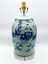 Load image into Gallery viewer, Vintage Blue Cut Neck Vase Lamp