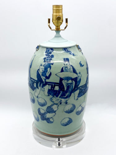 Vintage Blue Cut Neck Vase Lamp