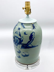 Vintage Blue Cut Neck Vase Lamp