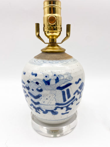 Vintage Blue/White Jar Lamp
