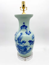 Load image into Gallery viewer, Vintage Celadon Vase Lamp with Pheasant and Peony