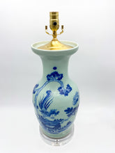 Load image into Gallery viewer, Vintage Celadon Vase Lamp with Pheasant and Peony