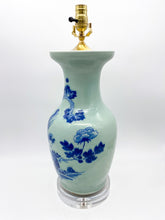 Load image into Gallery viewer, Vintage Celadon Vase Lamp with Pheasant and Peony