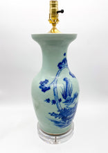 Load image into Gallery viewer, Vintage Celadon Vase Lamp with Pheasant and Peony