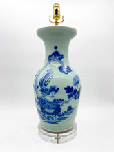 Load image into Gallery viewer, Vintage Celadon Vase Lamp with Pheasant and Peony