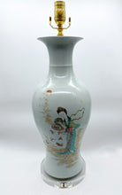 Load image into Gallery viewer, Vintage Chinese Vase Lamp with Lady and Peonies, ~30&quot;