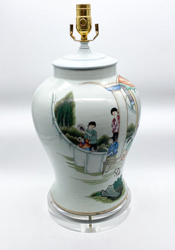 Vintage-Ginger-Jar-Lamp-on-Acrylic-.-17.5in.-tall-(to-harp-saddle)