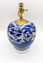 Load image into Gallery viewer, Blue and White Canton Jar Lamp, 11&quot; at harp saddle