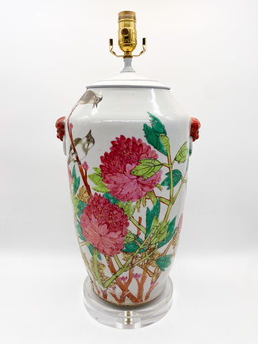 Vintage Porcelain Bird/Peony Table Lamp