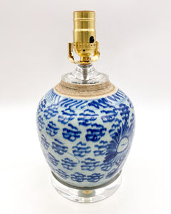 lamps, lamps store, lighting store, Dallas lampshade store, Dallas lamps, interior design Dallas, lampshade store, lampshades Dallas, ginger jar, blue and white, antique, chinese, oriental, celadon, hand painted, acrylic base, acrylic cap, acrylic lid, floral pattern