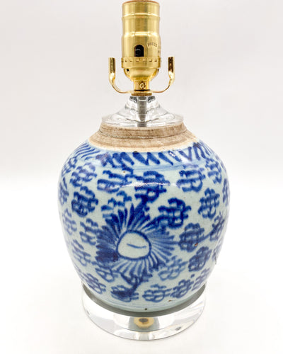 lamps, lamps store, lighting store, Dallas lampshade store, Dallas lamps, interior design Dallas, lampshade store, lampshades Dallas, ginger jar, blue and white, antique, chinese, oriental, celadon, hand painted, acrylic base, acrylic cap, acrylic lid, floral pattern