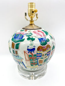 lamps, lamps store, lighting store, Dallas lampshade store, Dallas lamps, interior design Dallas, lampshade store, lampshades Dallas, 
antique chinese celadon vase, blue and white, blue and celadon, acrylic base, stacked acrylic bases, multicolor chinese vase, chinese ceramic