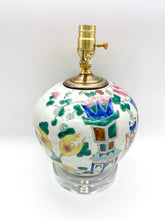 Load image into Gallery viewer, lamps, lamps store, lighting store, Dallas lampshade store, Dallas lamps, interior design Dallas, lampshade store, lampshades Dallas, 
antique chinese celadon vase, blue and white, blue and celadon, acrylic base, stacked acrylic bases, multicolor chinese vase, chinese ceramic