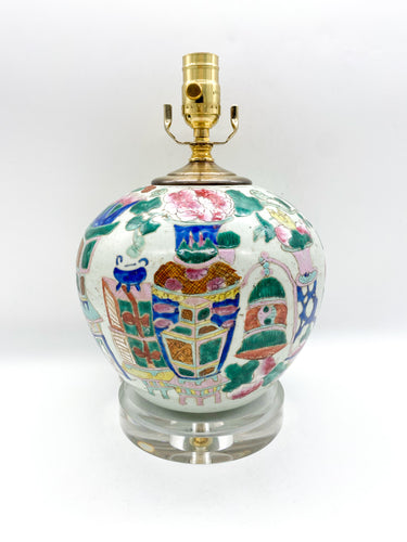 lamps, lamps store, lighting store, Dallas lampshade store, Dallas lamps, interior design Dallas, lampshade store, lampshades Dallas, 
antique chinese celadon vase, blue and white, blue and celadon, acrylic base, stacked acrylic bases, multicolor chinese vase, chinese ceramic