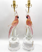 Load image into Gallery viewer, Vintage Italian Murano Glass Pair of Pappagalli (Parrots) Lamps
