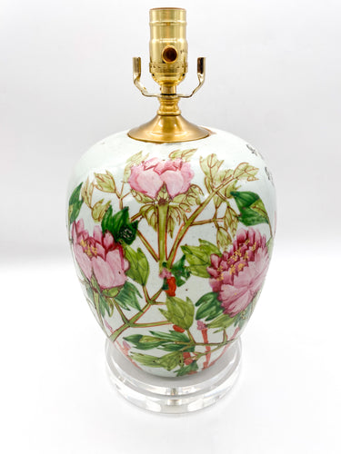 lamps, lamps store, lighting store, Dallas lampshade store, Dallas lamps, interior design Dallas, lampshade store, lampshades Dallas, vintage chinese ceramic, floral ceramic, peonies, birds, celadon, vase, vases, acrylic, acrylic base