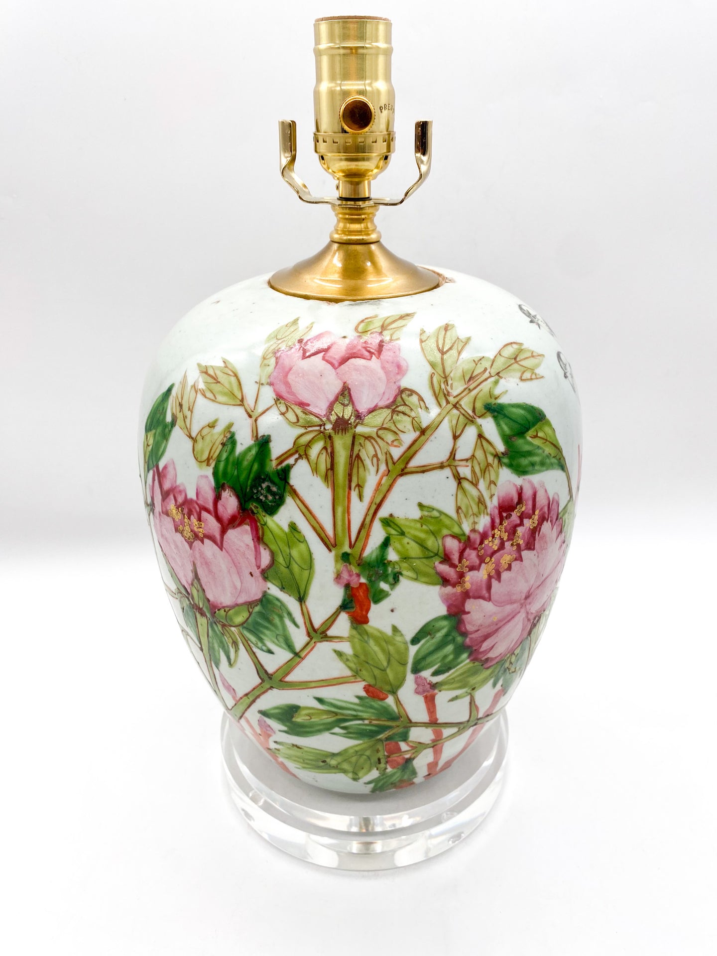 lamps, lamps store, lighting store, Dallas lampshade store, Dallas lamps, interior design Dallas, lampshade store, lampshades Dallas, vintage chinese ceramic, floral ceramic, peonies, birds, celadon, vase, vases, acrylic, acrylic base