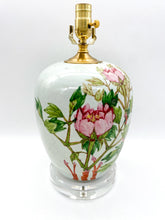 Load image into Gallery viewer, lamps, lamps store, lighting store, Dallas lampshade store, Dallas lamps, interior design Dallas, lampshade store, lampshades Dallas, vintage chinese ceramic, floral ceramic, peonies, birds, celadon, vase, vases, acrylic, acrylic base