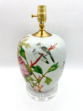 Load image into Gallery viewer, Vintage Vase Lamp, Peonies with Birds, 13&quot; to socket