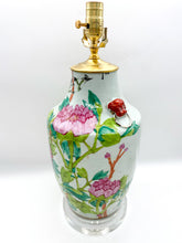 Load image into Gallery viewer, lamps, lamps store, lighting store, Dallas lampshade store, Dallas lamps, interior design Dallas, lampshade store, lampshades Dallas, Chinese ceramic, hand painted, ceramic, celadon, acrylic base, acrylic, antiques, vintage lamps, oriental lamps

