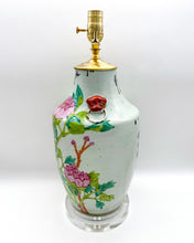 Load image into Gallery viewer, lamps, lamps store, lighting store, Dallas lampshade store, Dallas lamps, interior design Dallas, lampshade store, lampshades Dallas, Chinese ceramic, hand painted, ceramic, celadon, acrylic base, acrylic, antiques, vintage lamps, oriental lamps

