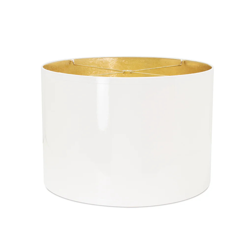 White Lacquer Drum Shade, Gold Lining 16x11