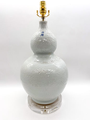 White Double Gourd Lamp with Dragon Relief, ~30