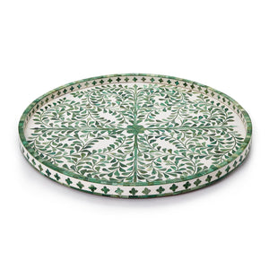 Green & White Inlaid Serving Tray, 24" diameter