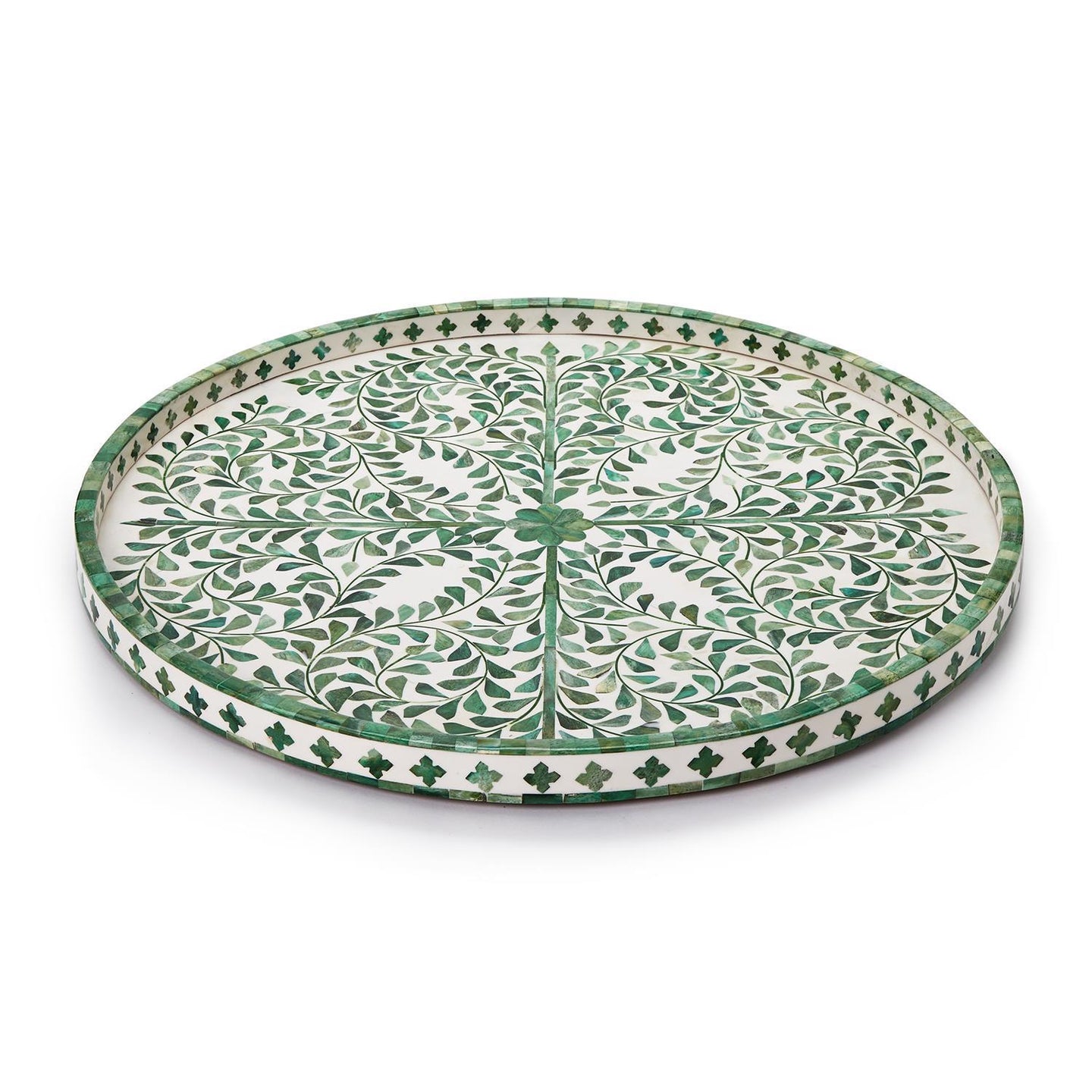 Green & White Inlaid Serving Tray, 24