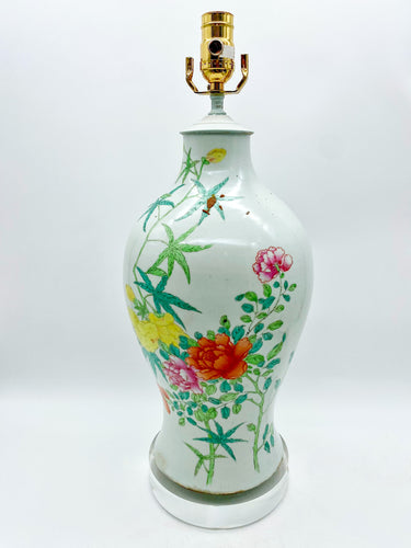 White Ceramic Floral Vase Table Lamp 18.5 tall to socket