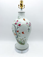 Load image into Gallery viewer, White-Cherry-Blossom-Cut-Neck-Vase-Lamp.--17 -tall-(-to-harp-saddle)