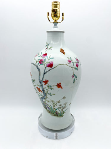 White-Cherry-Blossom-Cut-Neck-Vase-Lamp.--17 -tall-(-to-harp-saddle)