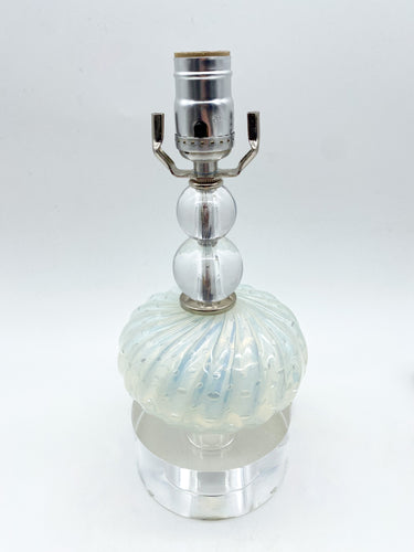 White Murano Glass Melon Table Lamp