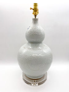 White Double Gourd Lamp with Dragon Relief, ~30"