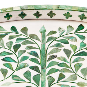 Green & White Inlaid Serving Tray, 24" diameter