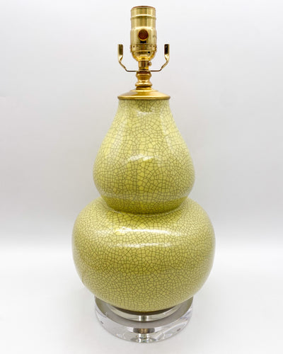 lamps, lamps store, lighting store, Dallas lampshade store, Dallas lamps, interior design Dallas, lampshade store, lampshades Dallas, clear acrylic, acrylic base, yellow lamp, crackle glaze, aged yellow, double gourd lamp, warm yellow, fine crackle glaze, Asian-inspired, acrylic base