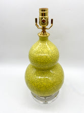 Load image into Gallery viewer, Yellow Crackle Double Gourd Lamp. 14&quot; tall (to harp saddle)